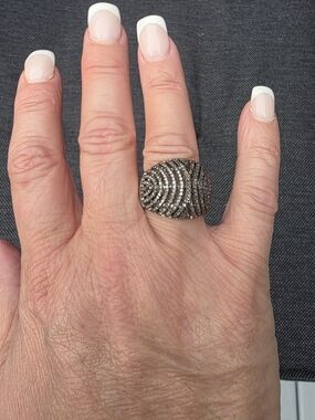 Silver Pavé Dome Ring with Clear Stones - Size 8